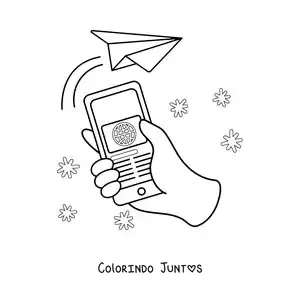 Desenho para colorir de um telefone enviando uma mensagem pelas redes sociais
