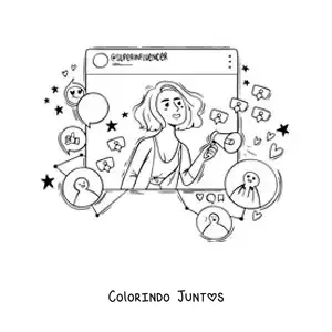 Desenho para colorir de uma influenciadora animada em uma rede social