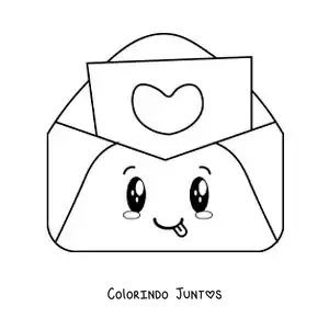 Desenho para colorir de uma carta de amor kawaii em seu envelope