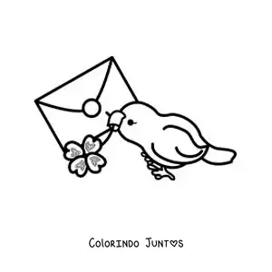 Desenho para colorir de um pássaro animado entregando uma carta