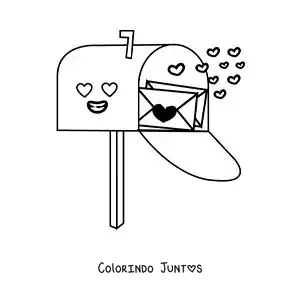 Desenho para colorir de uma caixa de correio com cartas de amor