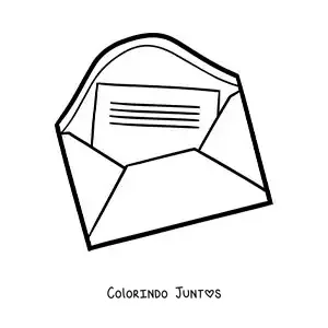 Desenho para colorir de um envelope aberto com uma carta