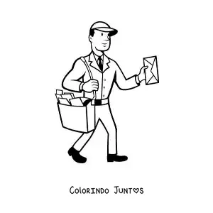 Desenho para colorir de um carteiro entregando a correspondência