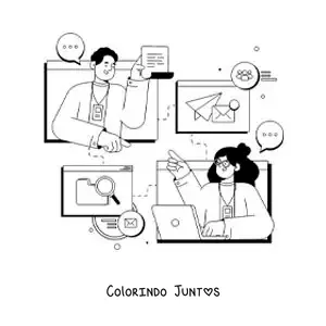 Desenho para colorir de duas pessoas se comunicando por e-mail