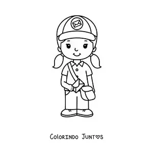 Desenho para colorir de uma menina com o ofício de carteira