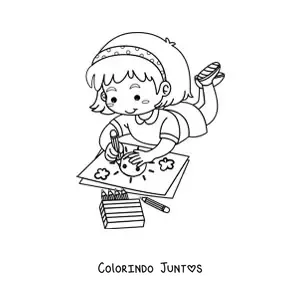 Desenho para colorir de uma menina colorindo deitada no chão