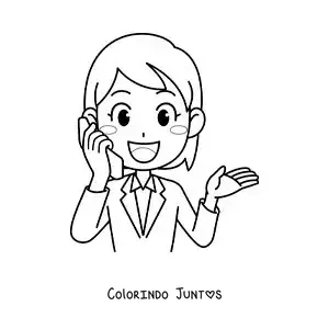 Desenho para colorir de uma mulher animada falando ao telefone