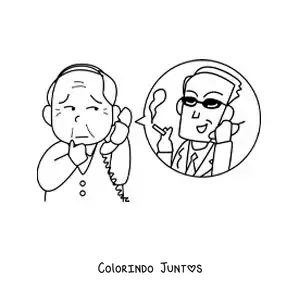 Desenho para colorir de um avô preocupado em uma ligação telefônica