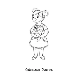 Desenho para colorir de uma menina segurando um ursinho de pelúcia