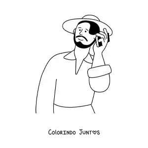 Desenho para colorir de um homem de chapéu em uma ligação telefônica