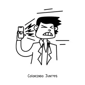 Desenho para colorir de um homem levando uma bronca pelo telefone