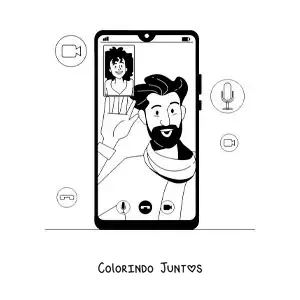 Desenho para colorir de uma videochamada em um smartphone