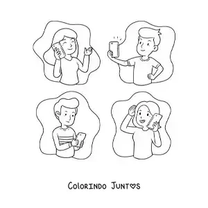 Desenho para colorir de jovens se comunicando pelo telefone