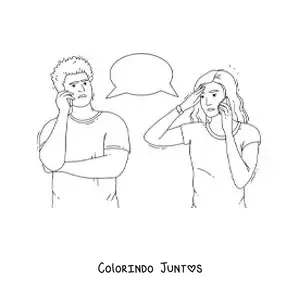 Desenho para colorir de um casal discutindo pelo telefone