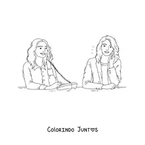Desenho para colorir de duas amigas conversando ao telefone
