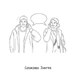 Desenho para colorir de um casal conversando ao telefone