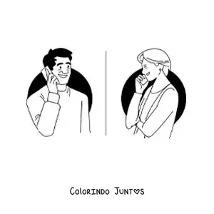 Desenho para colorir de um homem e sua mãe conversando ao telefone