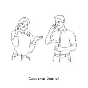 Desenho para colorir de um homem e uma mulher conversando ao telefone
