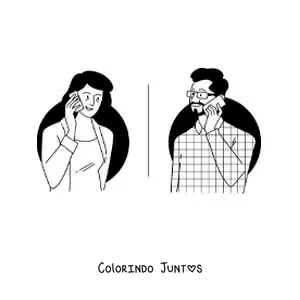 Desenho para colorir de um homem e sua esposa conversando ao telefone