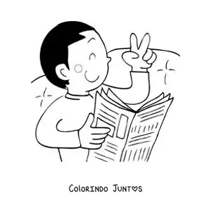 Desenho para colorir de um menino animado lendo o jornal
