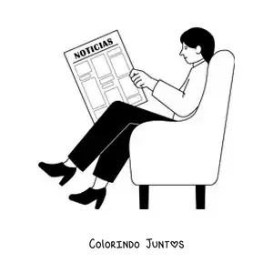 Desenho para colorir de uma menina sentada no sofá lendo as notícias do jornal