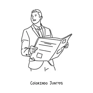 Desenho para colorir de um homem de terno lendo as notícias do jornal