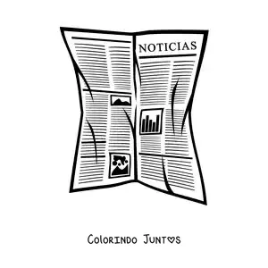 Desenho para colorir de um jornal aberto que mostra notícias na capa