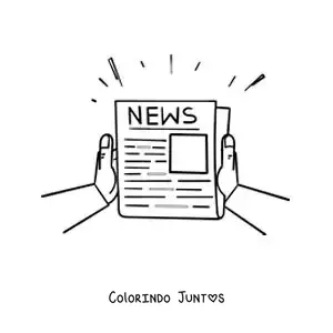 Desenho para colorir de um par de mãos segurando um jornal impresso