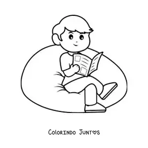 Desenho para colorir de um menino animado sentado lendo o jornal