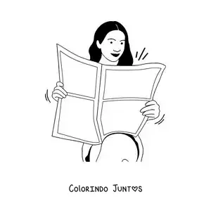 Desenho para colorir de uma mulher sentada lendo o jornal