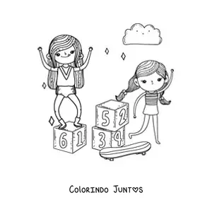 Desenho para colorir de duas meninas brincando