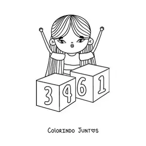 Desenho para colorir de uma menina brincando com blocos enormes