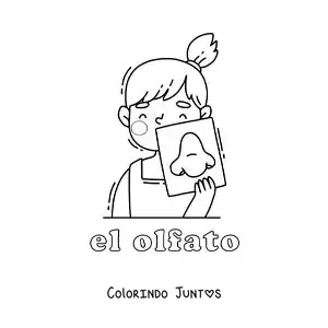 Desenho para colorir de uma menina mostrando o nariz