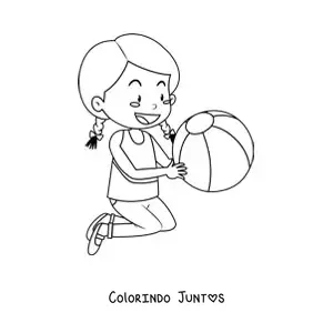 Desenho para colorir de uma menina com uma bola inflável
