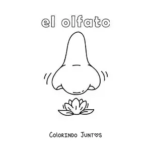 Desenho para colorir de um nariz cheirando uma flor