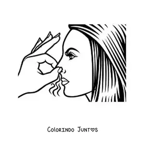 Desenho para colorir de uma mulher tapando o nariz