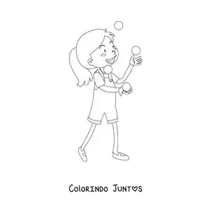 Desenho para colorir de uma menina fazendo malabarismo