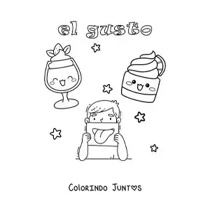 Desenho para colorir de doces animados e o sentido do paladar