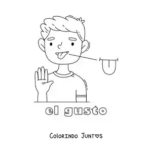 Desenho para colorir do sentido do paladar no corpo humano para crianças