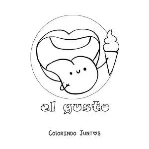 Desenho para colorir de uma língua animada como símbolo do sentido do paladar