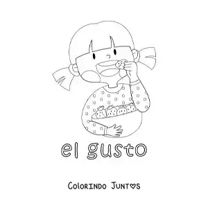 Desenho para colorir de uma menina saboreando morangos com o sentido do paladar