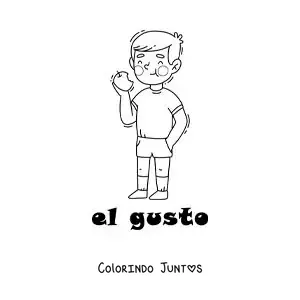 Desenho para colorir de um menino comendo uma maçã