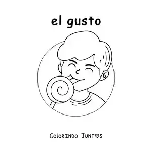 Desenho para colorir de um menino saboreando um doce com o sentido do paladar