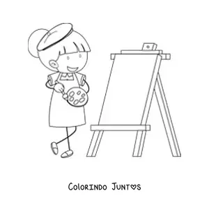 Desenho para colorir de uma menina pintando um quadro