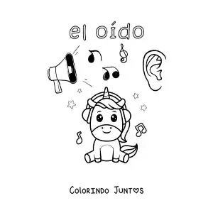 Desenho para colorir de exemplos animados do sentido da audição para crianças