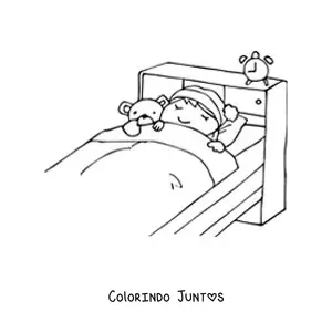 Desenho para colorir de uma menina dormindo em sua cama