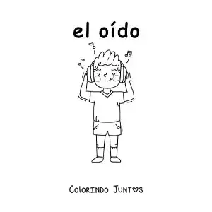 Desenho para colorir de um menino animado escutando música com os ouvidos