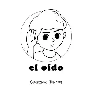Desenho para colorir de um menino escutando um barulho com a orelha