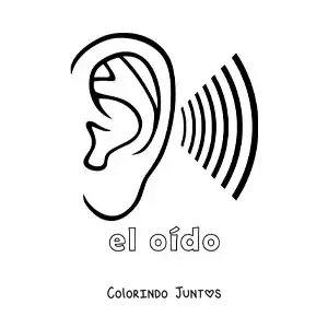 Desenho para colorir de um ouvido escutando ondas sonoras