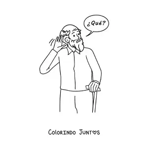 Desenho para colorir de um avô com surdez
